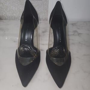 Zara Clear Panel Pointed Toe Heels Black Suede EU 38